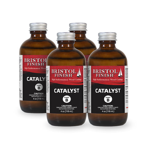 Four bottles of Bristol Finish Catalyst on a white background - 16 oz kit