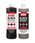 Two bottles of MAS Black Epoxy Coating and Crack Filler on a white background 16 oz kit