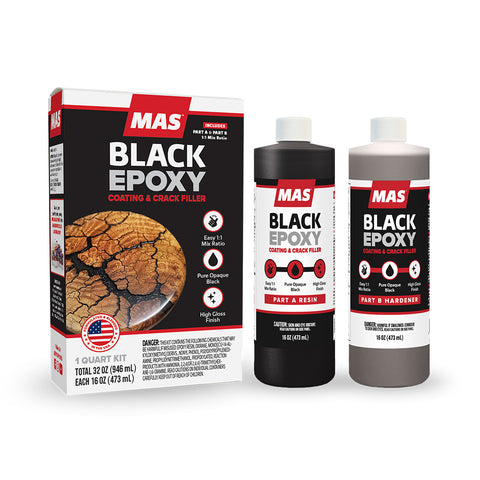MAS Black Epoxy packaging and bottles on a white background 32 oz kit