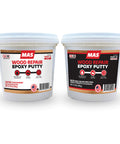Two containers of MAS Wood Repair Epoxy Putty on a white background