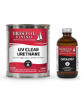 Bristol Finish UV Clear Urethane and Catalyst bottles on a white background